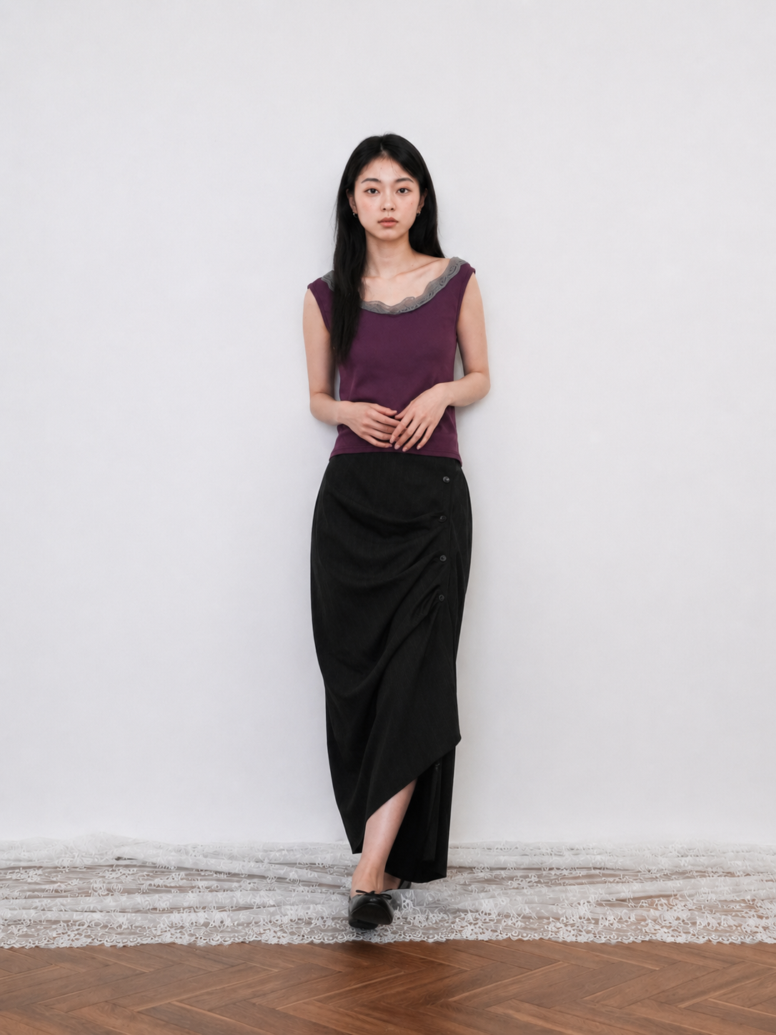 stripe gather skirt