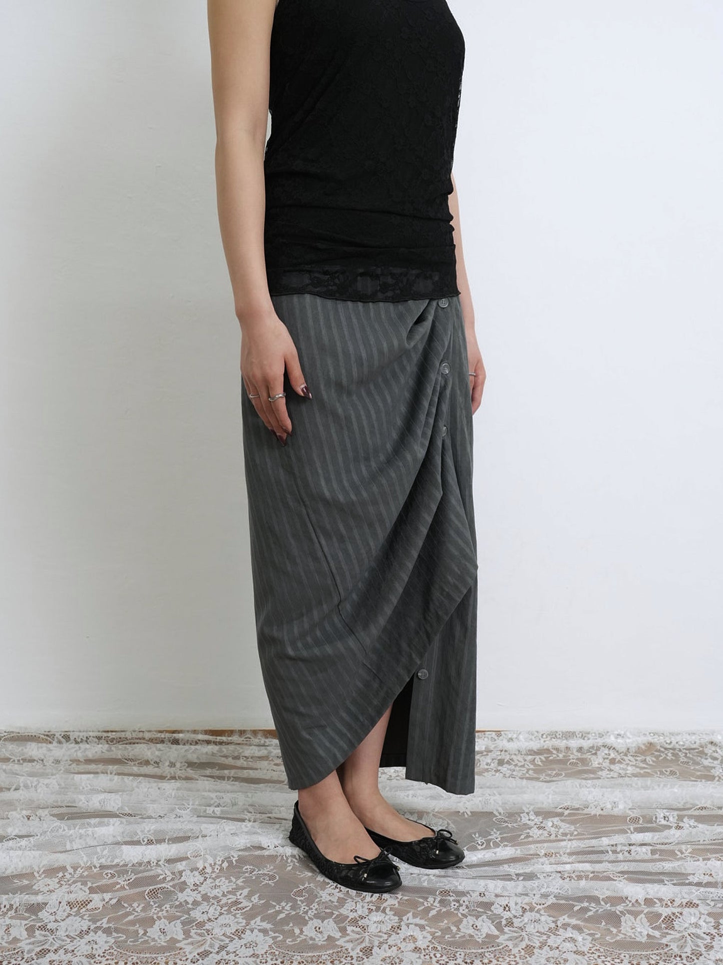 stripe gather skirt