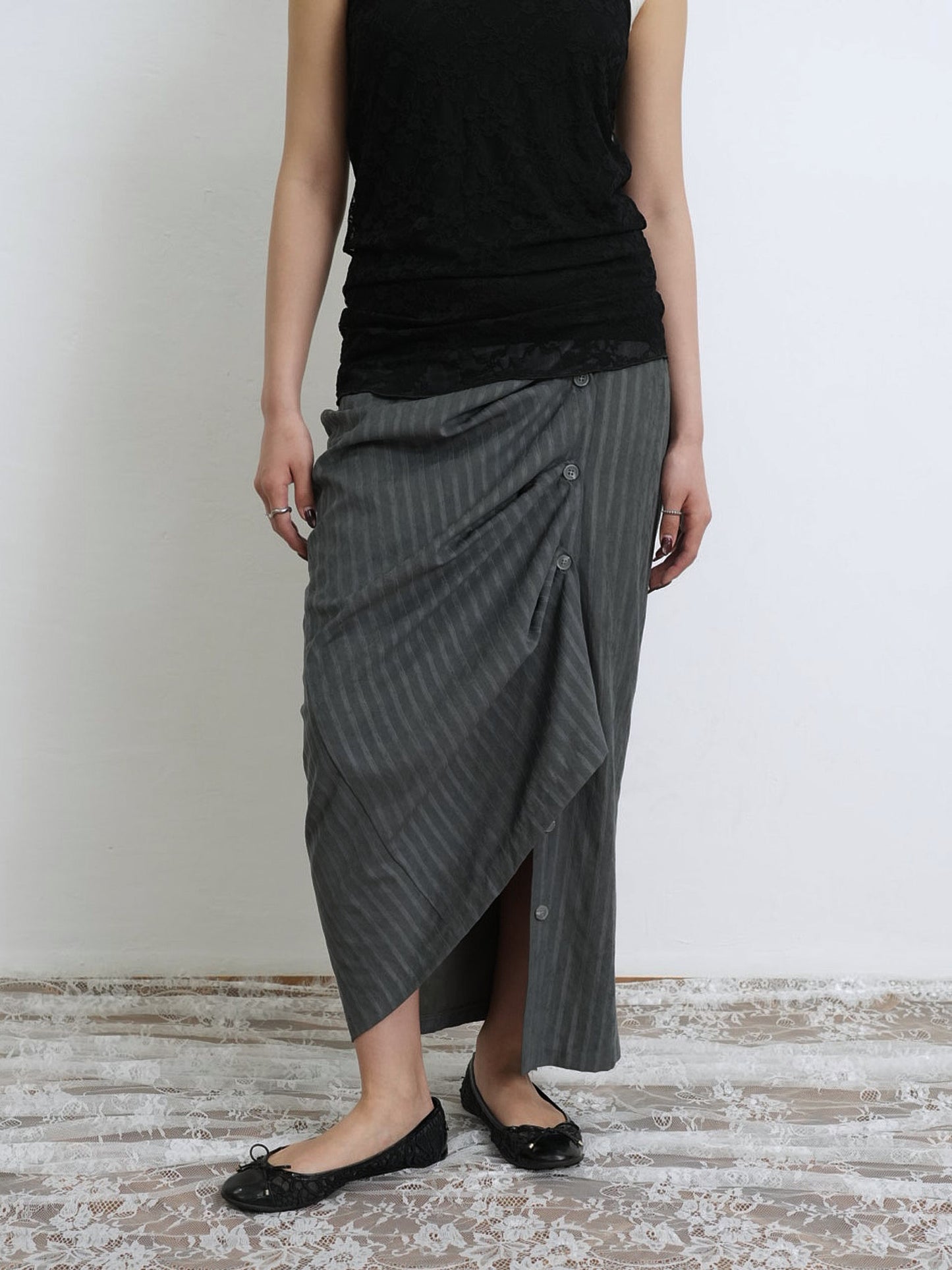 stripe gather skirt